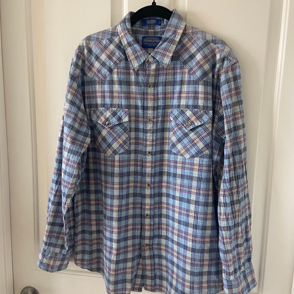 Pendleton Shirt Mens Medium Button Up Bridgeport Long Sleeve Blue Plaid - Picture 3 of 6